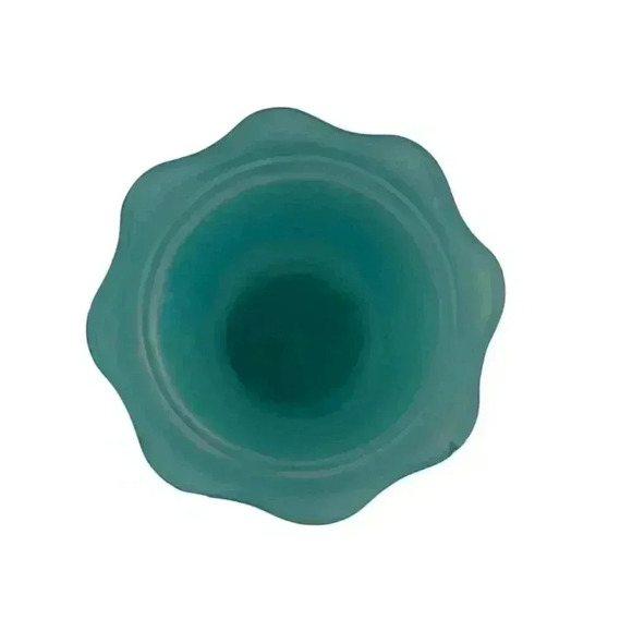 Pretty Vintage Blue Glass Vase With Gold Roses. MCM Style. Scalloped Edge - Picture 4 of 5